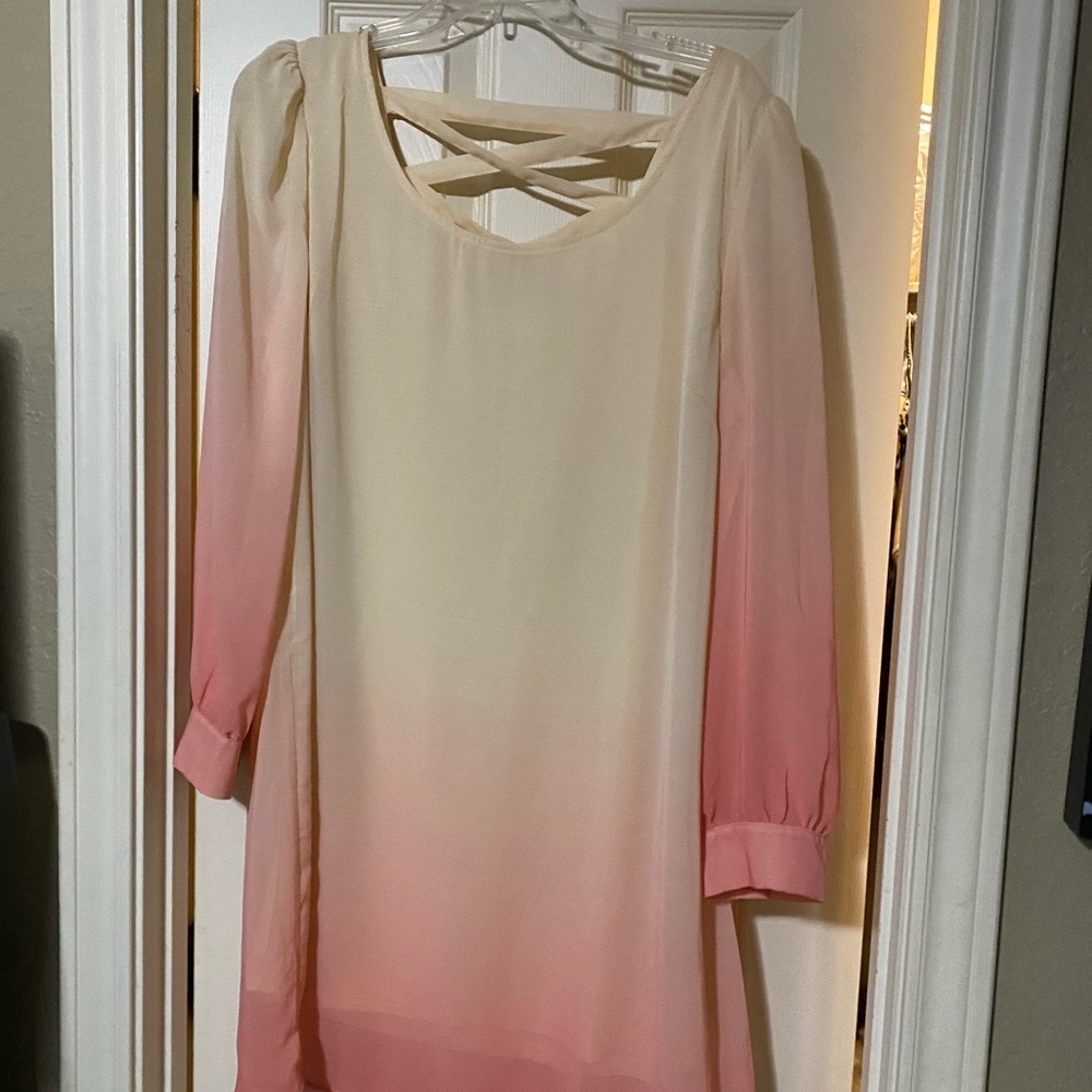 PERCH by Blu Pepper Women’s Midi Dress Peach Cream 35" Criss Cross Back Size 1X